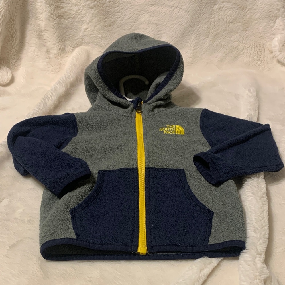The North Face Kids' Gray and Navy Hoodie with Yellow Zip